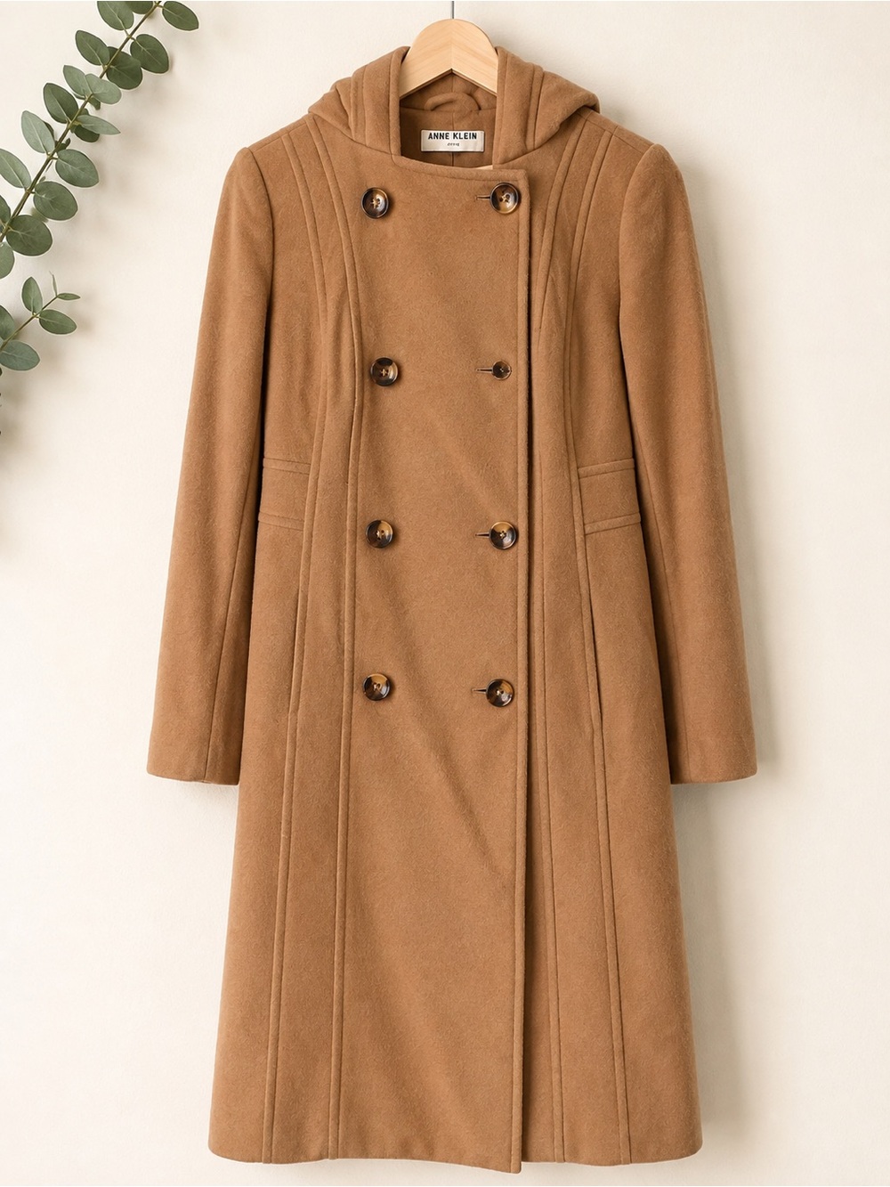 Anne Klein Petite Camel Long Hooded Coat Size 2P